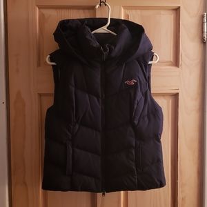 Hollister Lightweight Hooded Down Puffer Vest Jacket Coat Navy Blue Medium